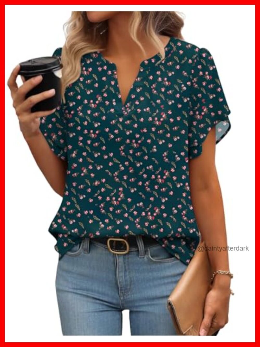 Womens Flowy Chiffon Blouse Petal Short Sleeve V Neck Work Top